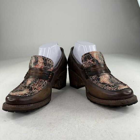 Freebird By Steven Bristol Brown Snakeskin Chunky Bootie US 8 Wester Boho Heel - Picture 5 of 10